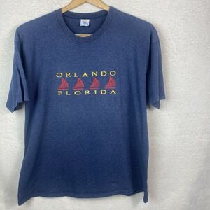 Vtg CAL‎ CRU Orlando Florida Embroidered Crew Neck T Shirt Adult XL Blue